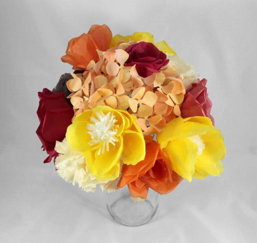 Hochzeit - Paper Flower Bouquet - Rose Hydrangea Carnation Peony - Fall Decorations Artificial Flowers Centerpiece - Wedding Bouquet