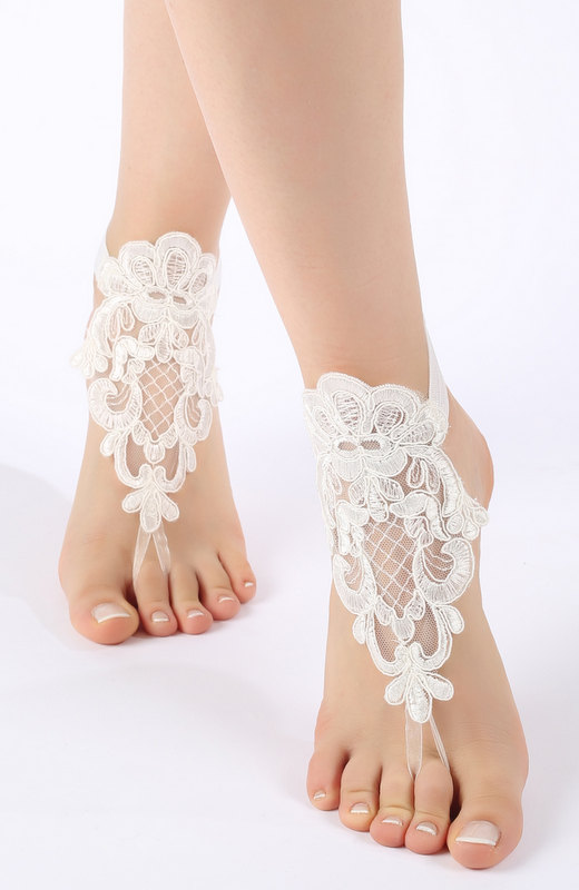 Mariage - ivory Beach wedding barefoot sandals lace barefoot sandals, lace sandals, beach shoes, bridesmaid gifts