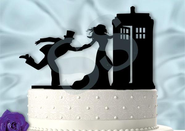 Doctor Who Tardis Bride & Groom Wedding Rose Gold Mirror Acrylic Cake Topper.300 