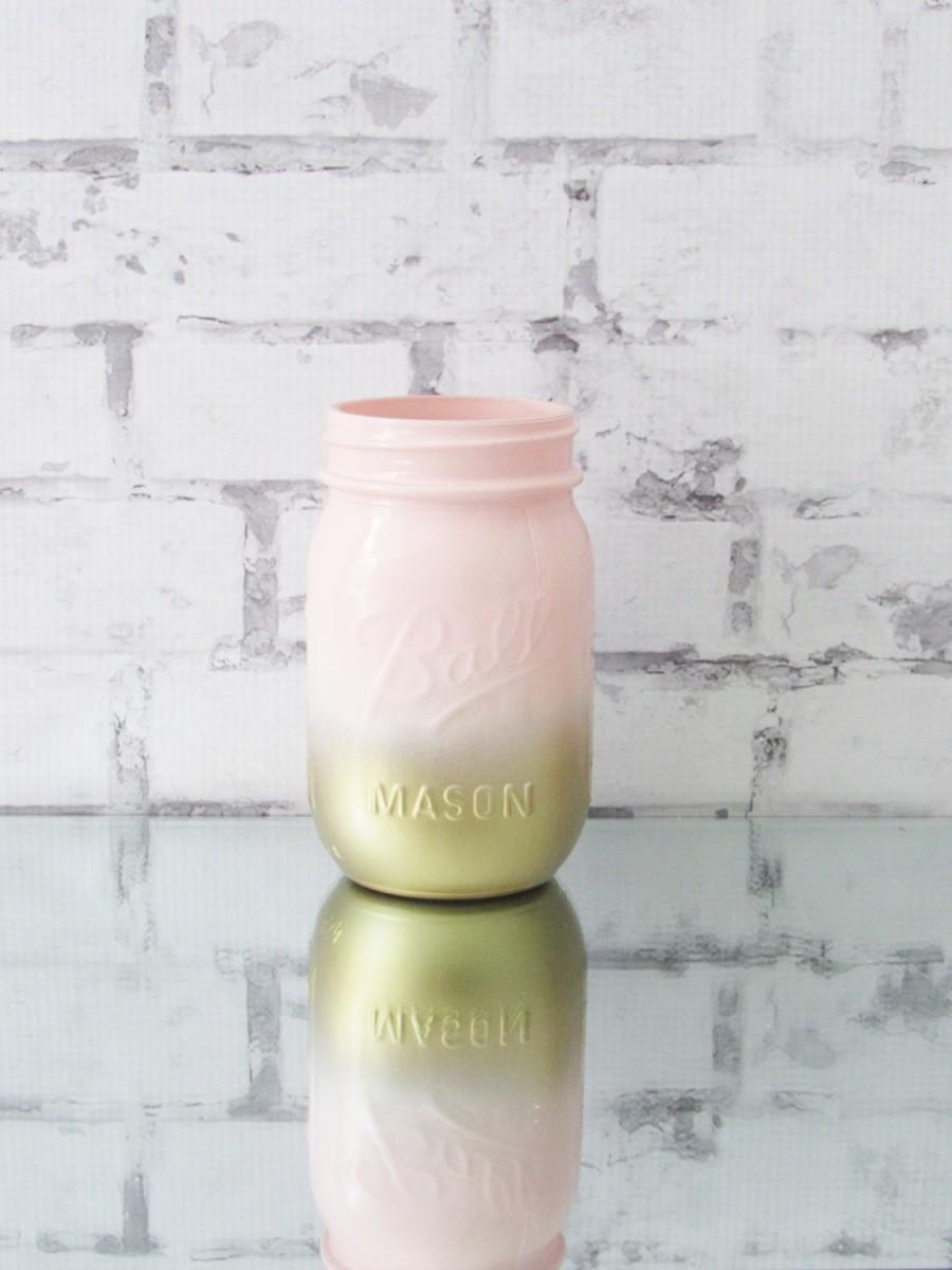 Wedding - Gold and Pink Ombre Mason Jar - Gold Mason Jar - Girl Baby Shower Decor - Pink Baby Shower