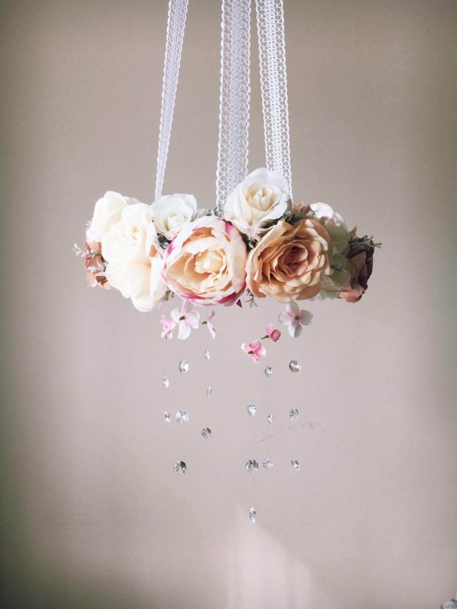 Wedding - Baby mobile, Floral mobile, Flower mobile with Swarovski crystals / Crib mobile, Vintage inspired, Wedding chandelier