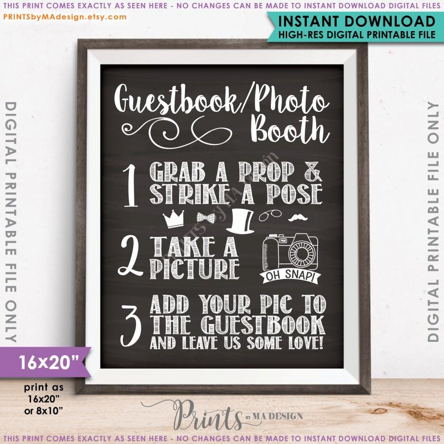 Wedding - Guestbook Photobooth Sign, Add photo to the guestbook Photo Booth Wedding Sign, Chalkboard, 8x10/16x20" Instant Download Digital Printable