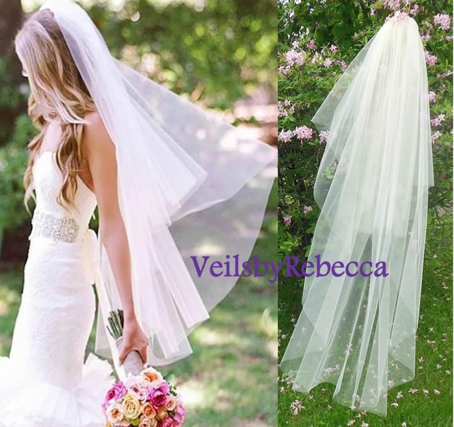 Wedding - Ready to Ship Veils,2 tiers fingertip tulle veil, blush tulle veils, simple blusher tulle veil, tulle wedding veils, tulle bridal veils