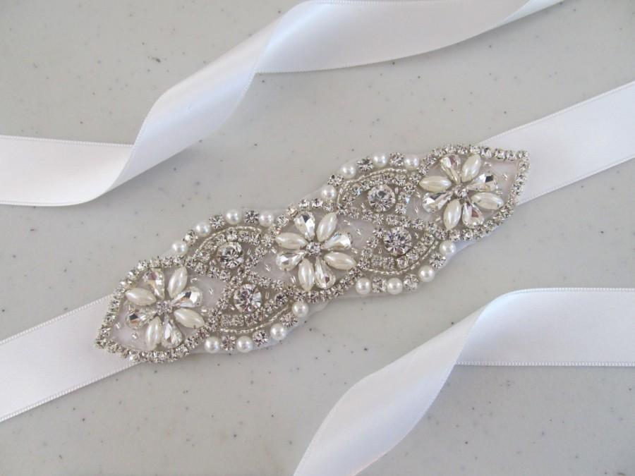 Mariage - Pearl Crystal Rhinestone Applique Bridal Sash,Bridal sash,Wedding sash,Bridal Accessories,Wedding Accessories,Bridal Belt,Style 