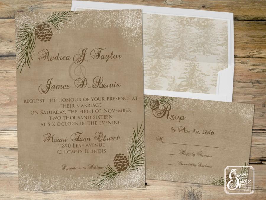 Mariage - Pinecone Winter Wedding Invitation, Rustic Wedding Invitation Printable, Winter Wedding Invitation, Country Wedding Invitation
