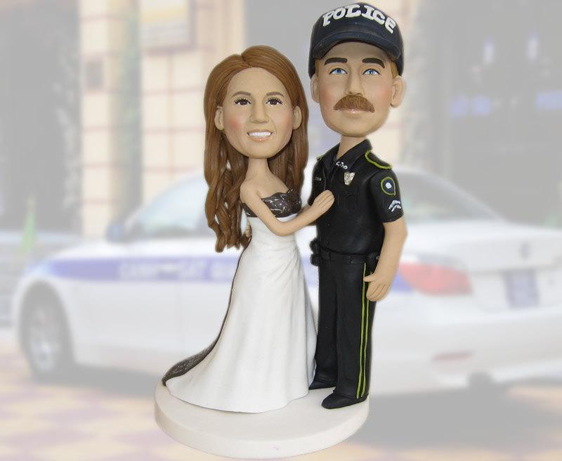 Hochzeit - police wedding cake topper/wedding cake topper/hand made/custom police cake topper/personalized police cake topper/police officer