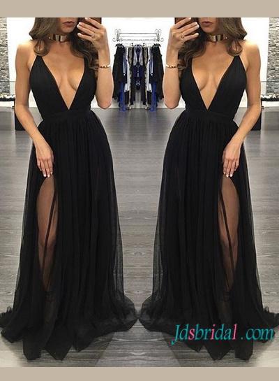 Hochzeit - Custom black boho backless slit maxi prom dress