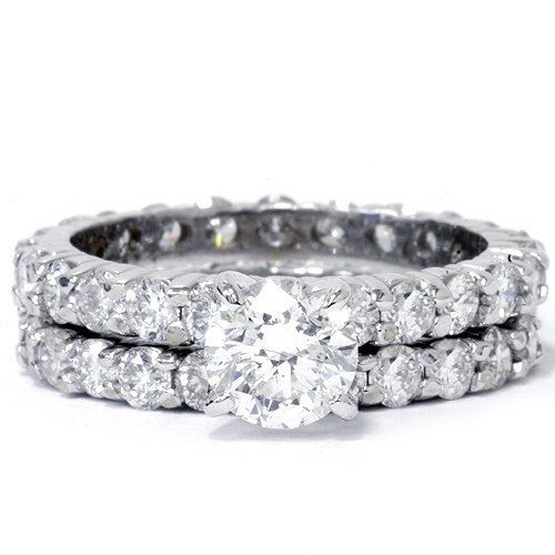 زفاف - Diamond Eternity Engagement Ring, 4.00CT Diamond Eternity Engagement Wedding Ring Set 14 Karat White Gold Size 4-9