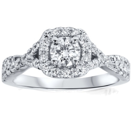 Mariage - Diamond Cushion Halo Diamond Engagement Ring, Cushion Halo Ring 14K White Gold, Vintage Cushion Engamnt
