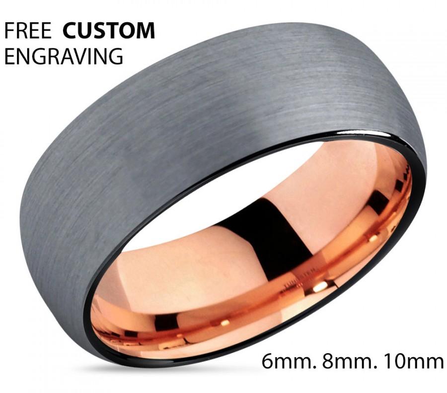 زفاف - Brushed silver Tungsten Rose Gold Wedding Band Ring Tungsten Carbide 10mm 18K Tungsten Ring Man Wedding Band Male Women Anniversary Matching