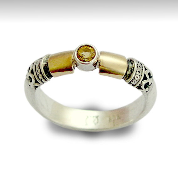 Mariage - November birthstone ring, Silver gold ring, yellow citrine ring, gemstone ring, engagement ring, filigree ring - Hopeless romantic R0151