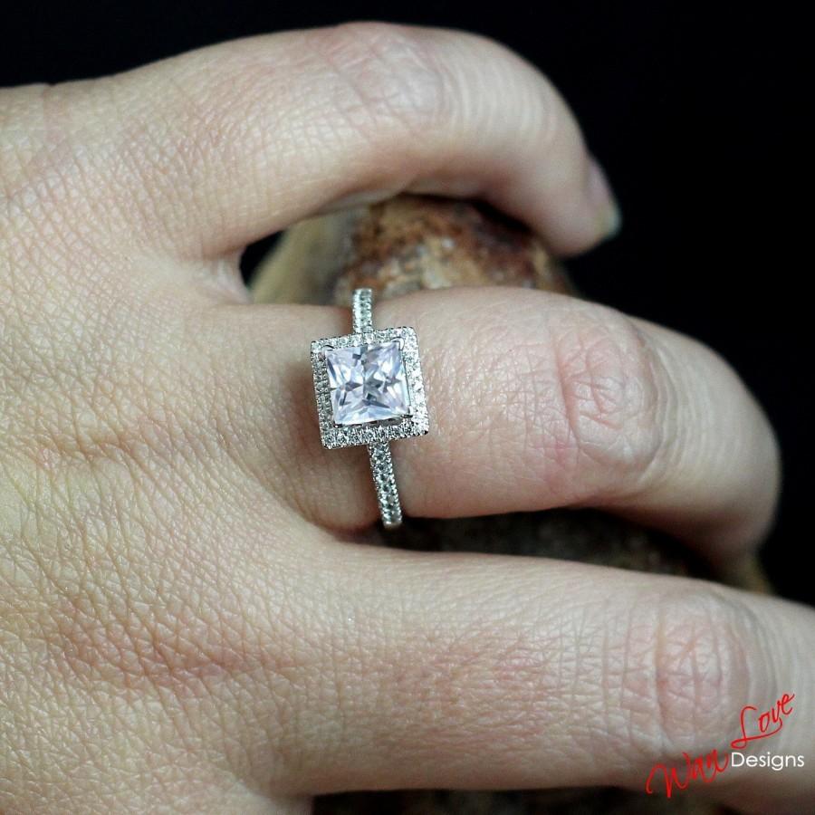 Wedding - Pale Light Pink Sapphire & Diamond Halo Engagement Ring Square Princess 1.3 1.5 ct 6mm 14k 18k White Yellow Rose Gold-Platinum-Custom-Weding