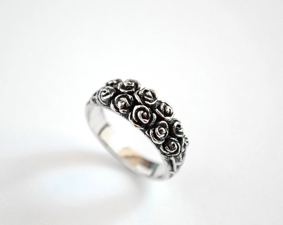 زفاف - Sterling Silver Engagement Ring Big Roses