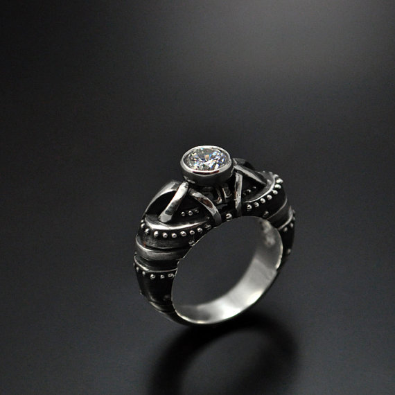 زفاف - Silver Steampunk Art Nouveau Ring "Regrediendum"