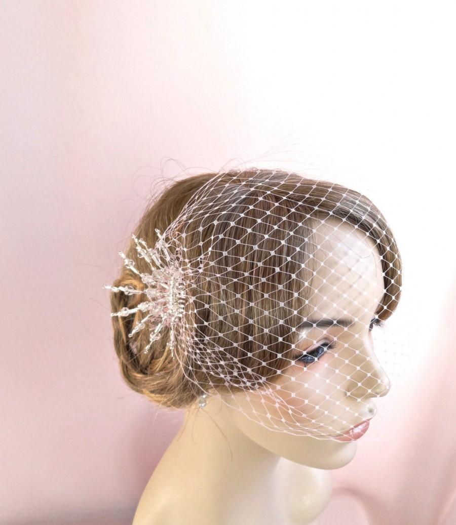 زفاف - Bridal birdcage bandeau veil, set with crystal Art Deco headpiece,  wedding bandeau veil in many colors Style 600