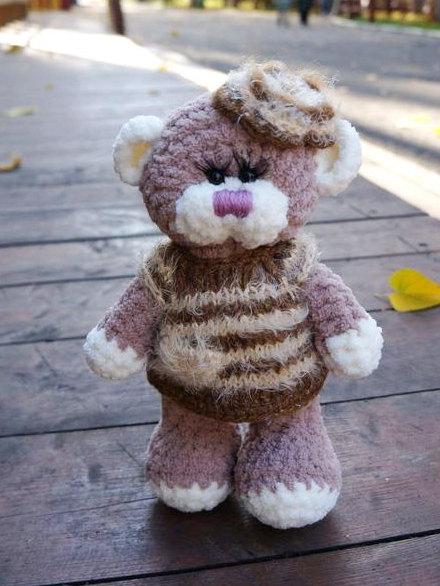 Hochzeit - Plush Bear in dress stuffed toy bear plush bear brown stuffed bear woodland animal large bear crochet animal softie bear doll Halloween toy