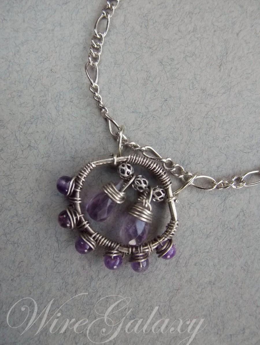 Wedding - Pendant made of nickel silver with amethyst wire wrap art technique. Boho styled jewelry, cute, gift