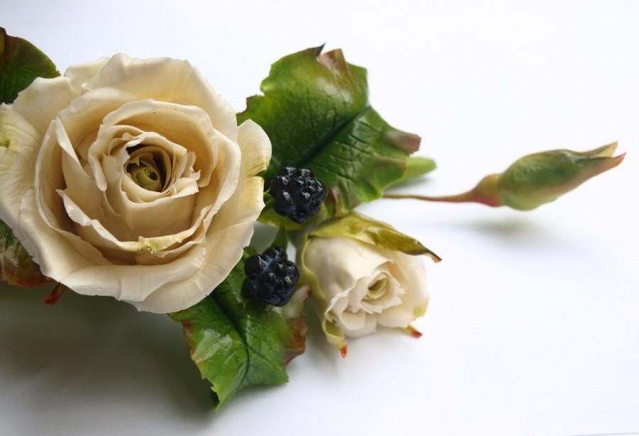 زفاف - hair clip rose, bride hairpin, barrette with a flower barrette , wedding jewelry, cold porcelain, polymer clay