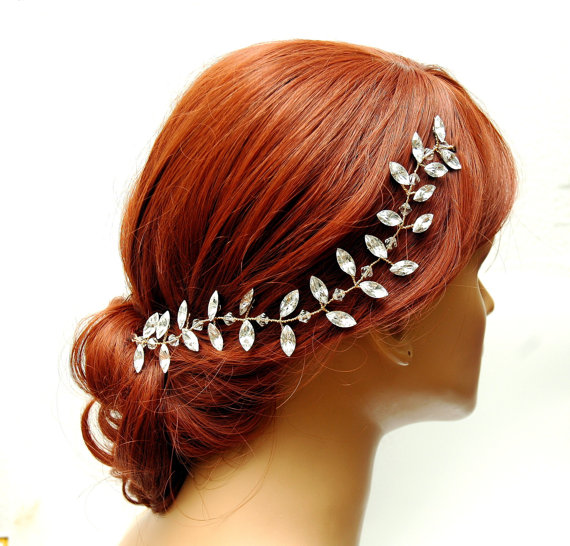 Hochzeit - Bridal Hair Vine, Bridal Headpiece, Gold Wedding Hair Vine, Crystal Leaf Hair Piece, Bridal Hair Swag, Boho Wedding Headpiece Headband