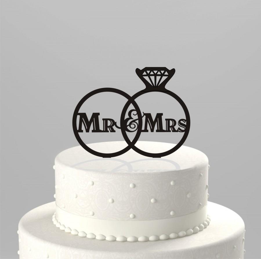 زفاف - Wedding Cake Topper, Wedding Rings with Mr & Mrs, Acrylic Cake Topper [CT72]