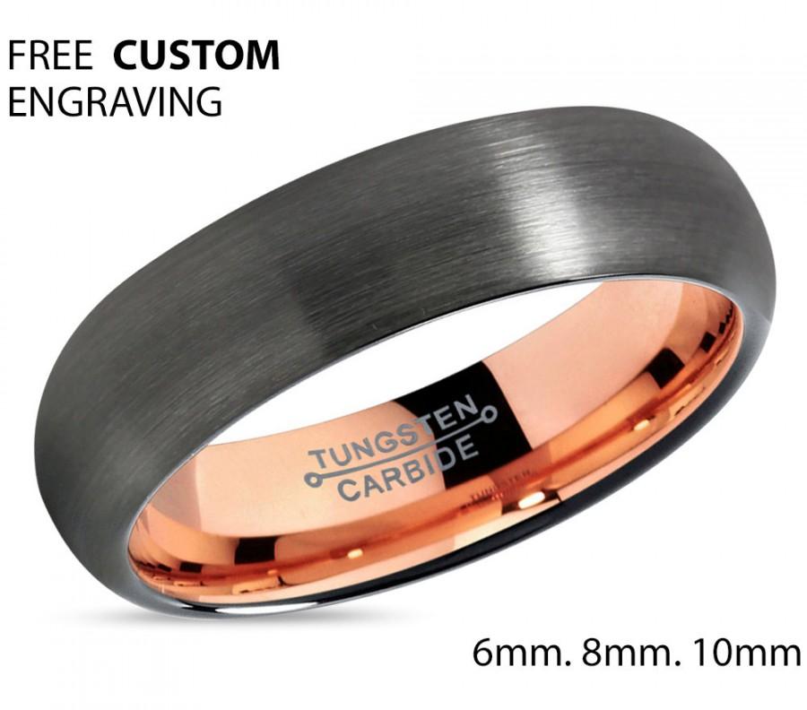 زفاف - GUNMETAL Tungsten Ring Rose Gold Black Wedding Band Ring Tungsten Carbide 6mm 18K Ring Man Wedding Band Male Women Anniversary Matching