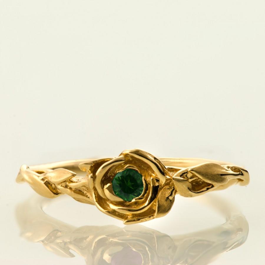 زفاف - Rose Engagement Ring No.2 - 14K Gold and Emerald engagement ring, unique engagement ring, leaf ring, flower ring,antique,art nouveau,vintage