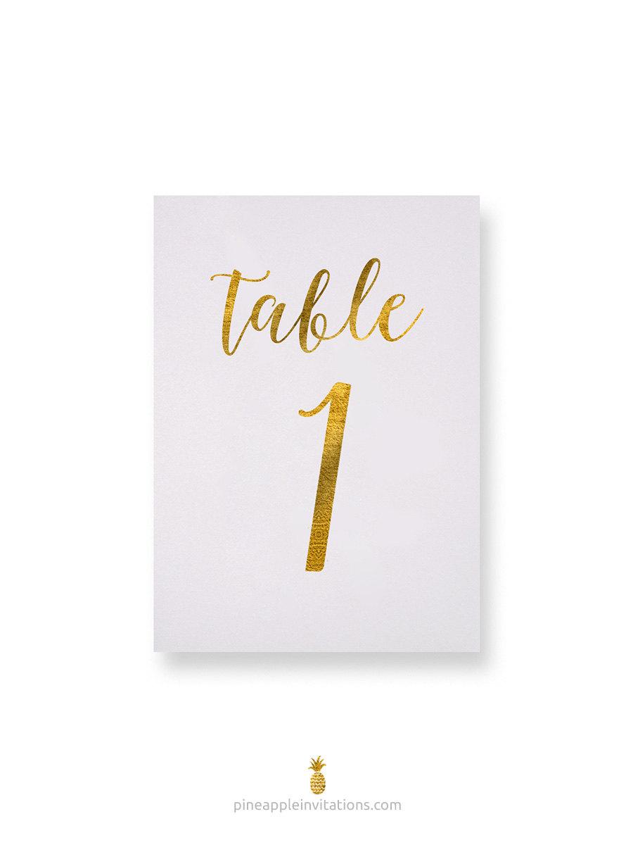 Свадьба - Octavia Gold Foil Table Numbers - Gold Table Number Cards - Both Sides - Wedding Table Numbers with Gold Foil 