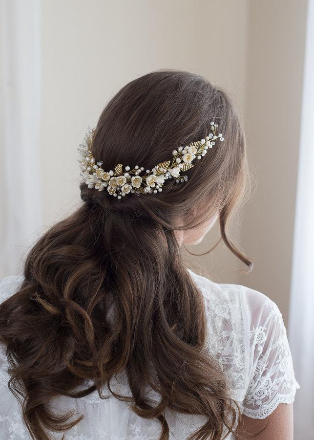 Wedding - Bridal pearls headpiece. Bridal headpiece rhinestones. Wedding headpiece rhinestones. Pearls headpiece. MOD523 bridal Crown