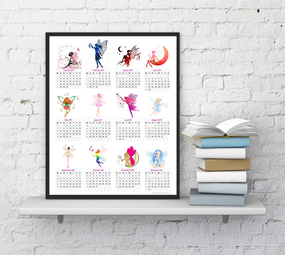 Hochzeit - 2017 Wall calendar, Fairy calendar, Printable calendar 2017, Kids room calendar, Girls room calendar, Home decor, InstantDownloadArt1