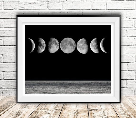 Wedding - Moon phases print, Moon art, Moon wall decor, Moon digital, Sea at night, Gift idea, Moon printable, Moon inspirational, Instant download