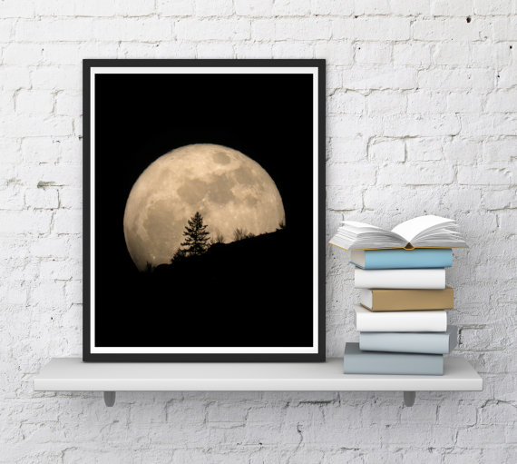 Mariage - Full moon print, Moon wall art, Moon light, Landscape, Moon phase print, Trees print, Modern wall decor, Moon phase, InstantDownloadArt1