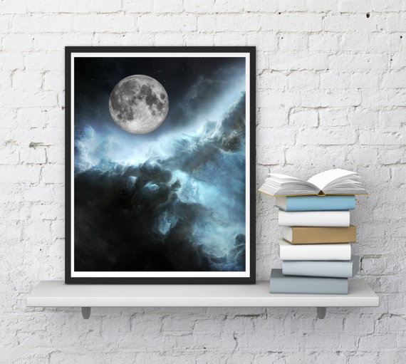 Hochzeit - Full moon print, Moon wall art, Moon light, Sky in the night, Moon phase print, Moon art, Modern wall decor, The moon, InstantDownloadArt1