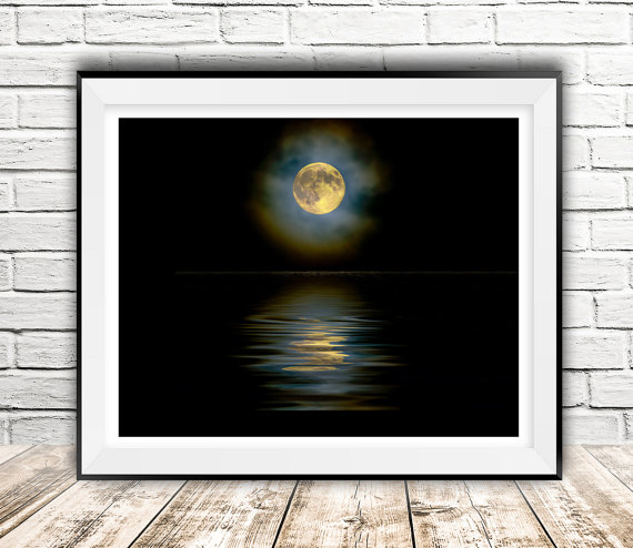 Hochzeit - Moon print art, Moon digital, Moon light, Full moon, Photography art, Sea moonlight, Illustration, Wall decor, Moon art, InstantDownloadArt1
