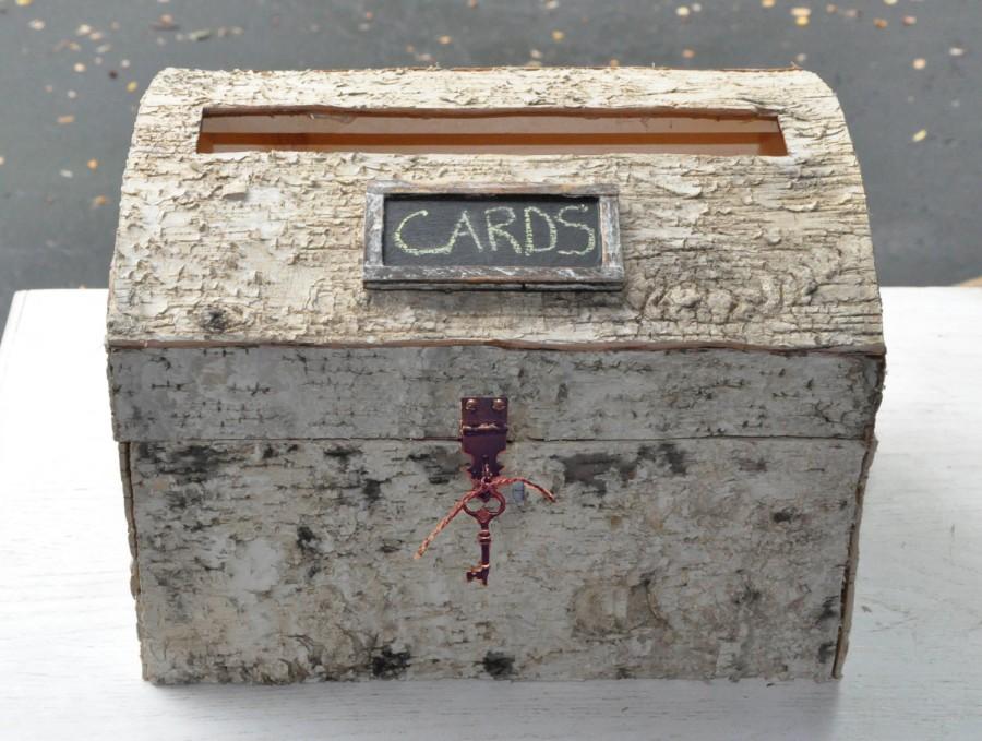 زفاف - Birch Covered Wedding Card Box with Slot, Latch & Skeleton Key - Bride and Groom Advise Well Wishes Box  - Woodland - Rustic Barn Wedding