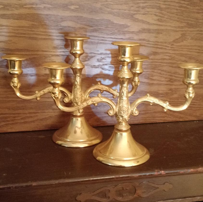 Wedding - Sale 1/2 price------Two 24 K Gold Plated Candelabras by Sheratonn Made in Italy