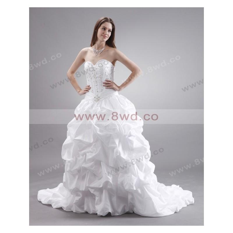 Mariage - A-line Sweetheart Sleeveless Elastic Woven Satin White Wedding Dress With Appliques BUKCH153 In Canada Wedding Dress Prices - dressosity.com