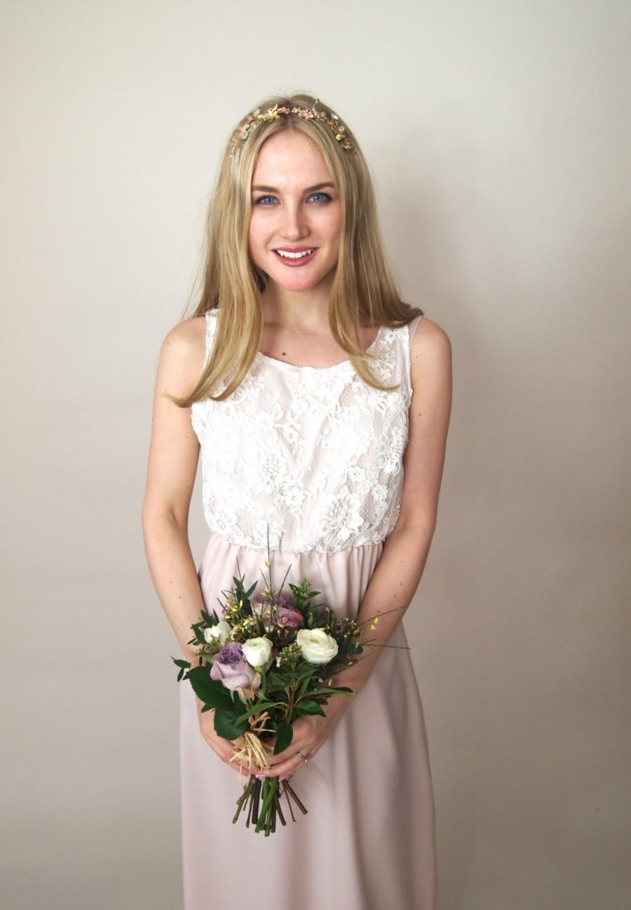 Hochzeit - HOLLIE- corded lace bridesmaid dress with blush/rose quartz matt duchess satin full length skirt - maxi dress - made to order - boho wedding