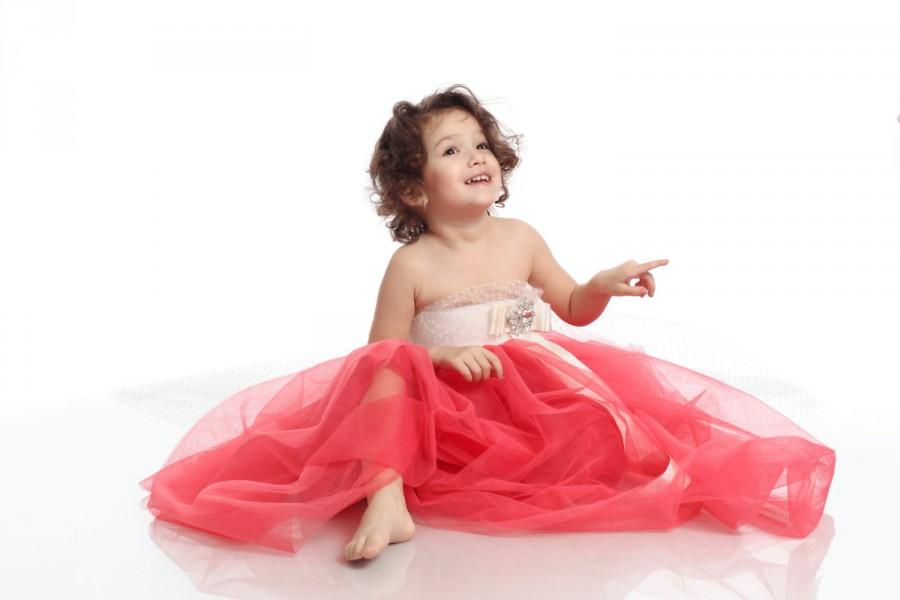 Wedding - Coral Girl Dress, Kid Dress, Kid Gown, Birthday Girl Dress, Coral and Ivory Dress, Kid dress, Princess dress, Toddler dress