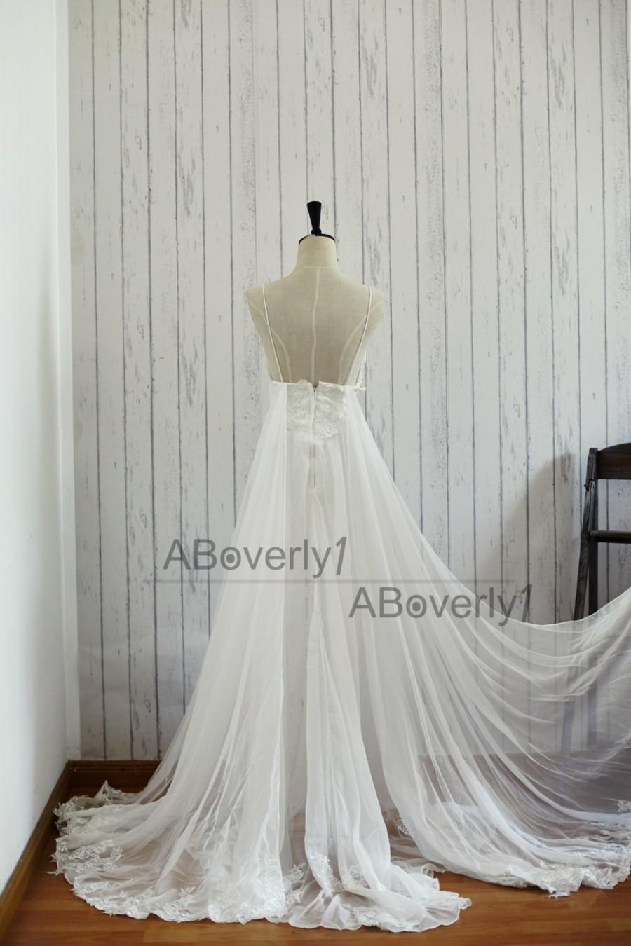 Mariage - Beach Boho Lace Chiffon Backless Wedding Dress Bridal Gown