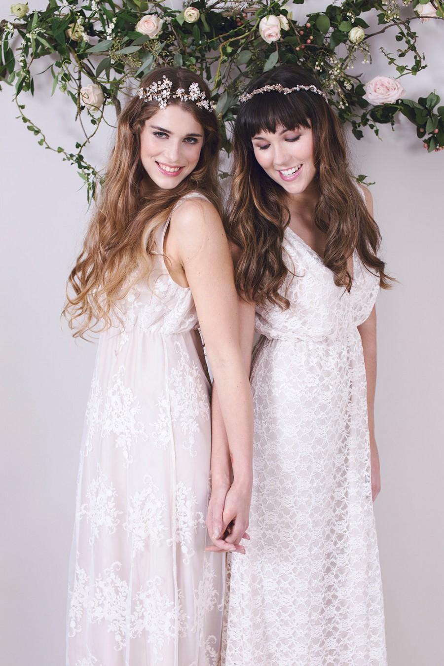 Mariage - EVA - Blush bridal gown - nude bridal with guipiere lace - boho bride - woodlands wedding - bridesmaid or maid of honour dress