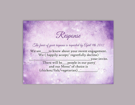 Hochzeit - DIY Wedding RSVP Template Editable Word File Instant Download Rustic Rsvp Template Printable RSVP Cards Purple Rsvp Card Lavender Rsvp