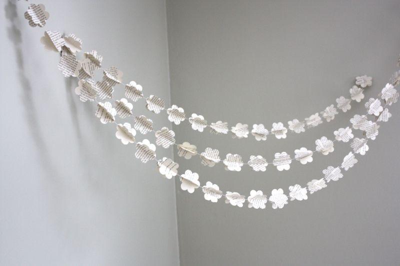 Wedding - flower paper garland. 3D. repurposed book - 10 ft. paper wedding garland, bunting, photo prop, party decoration,shower decoration