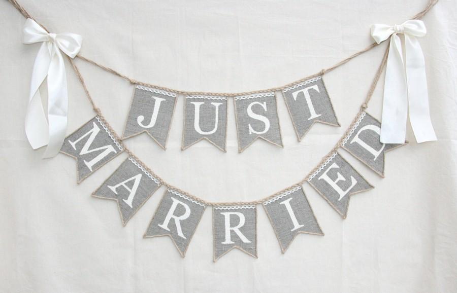 Mariage - Just Married Wedding banner, rustic wedding banner,just married burlap banner,just married banner, Wedding Banner, rustic wedding