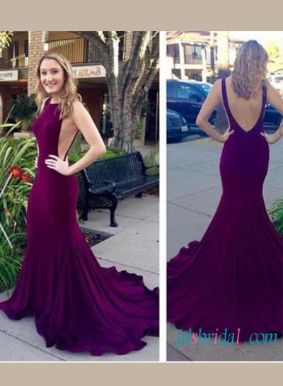 Mariage - Purple open back mermaid evening prom gowns