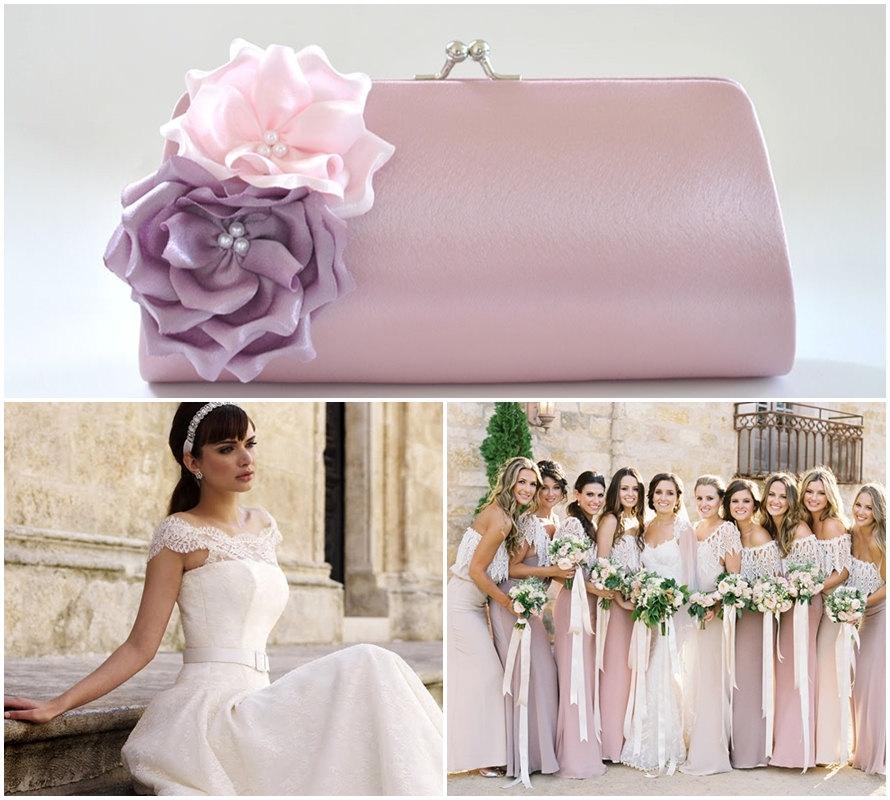 Hochzeit - Dusty Rose - Lilac - Pale Pink - Bridesmaid Clutch / Bridal clutch