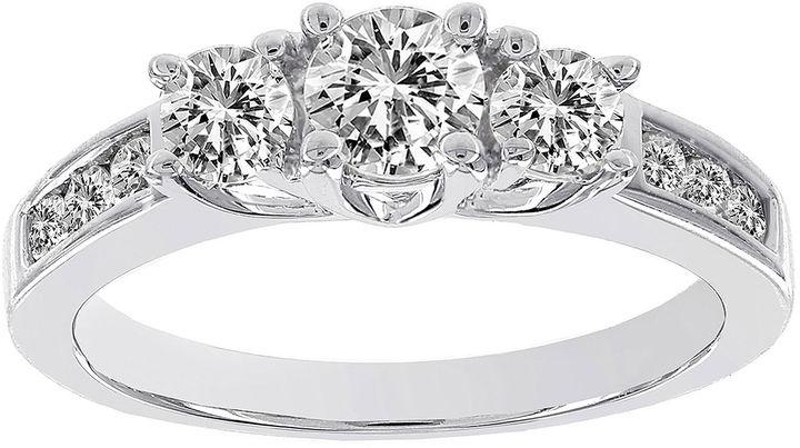 Hochzeit - MODERN BRIDE Lumastar 1 CT. T.W. Diamond 14K White Gold 3-Stone Bridal Ring