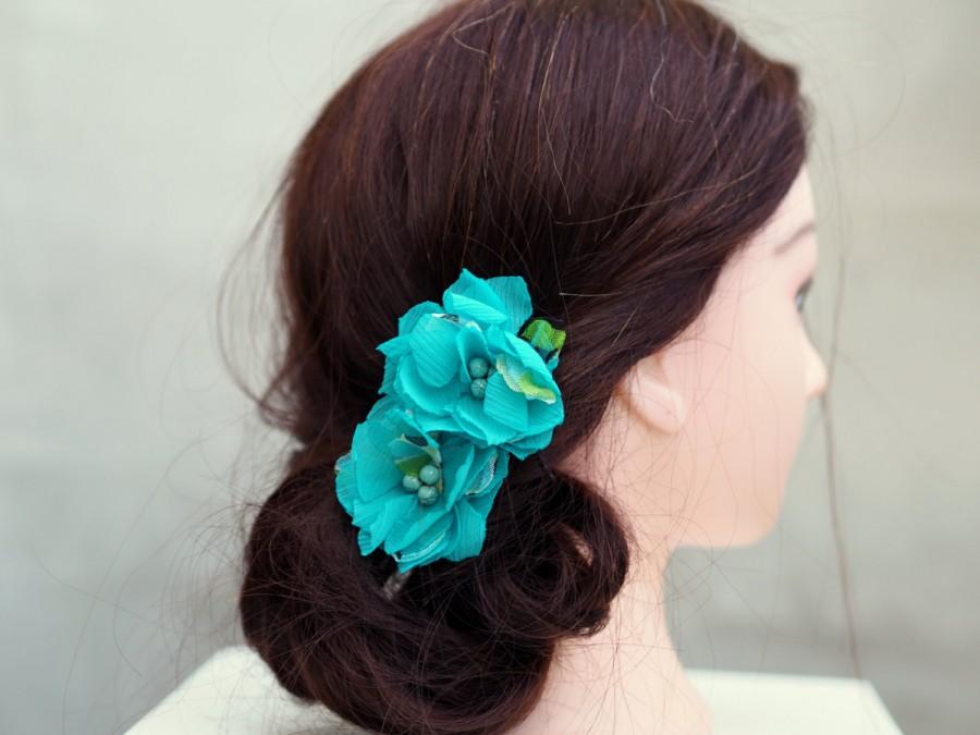 Wedding - Flower Girl Hair Clip, Blue Flower Pins, Girls Hair Accessory, Flower Girl Flower Pin, Small Hair Flower, Blue Bobby Pin