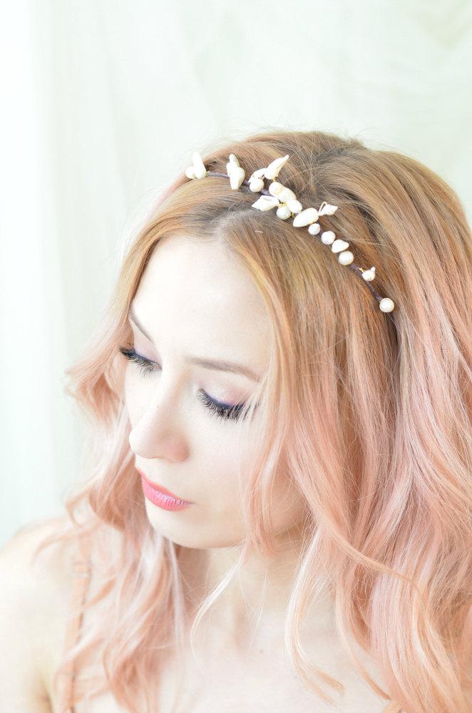 زفاف - Pearl crown, mermaid crown, ivory headpiece, wedding tiara, bridal headband, hair accessory - Ondine