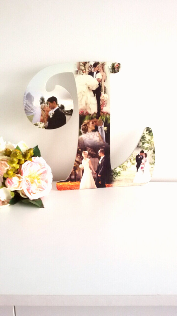 Mariage - Photo Collage Letter 5 photos, Family Gift, Wooden Letter, Mother gift.
