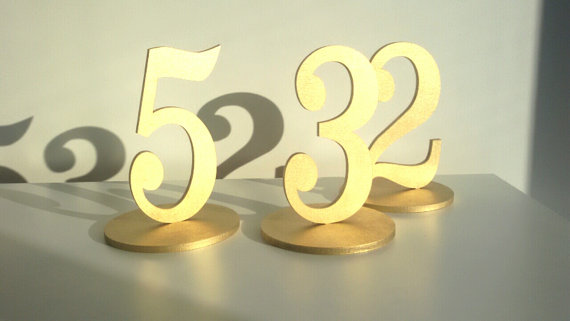 Mariage - 1-5 Freestanding table numbers. Wedding table numbers. Gold numbers.